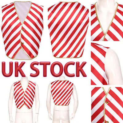 UK Mens Adult Circus Cosplay Waistcoat Theme Party Halloween Costume Stripe Vest • £5.63