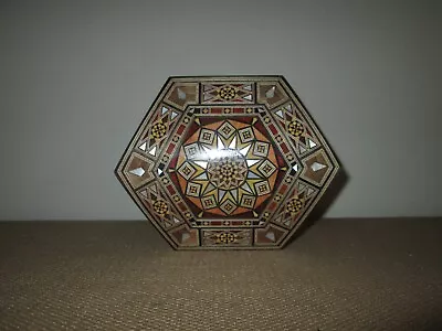 Handmade Inlaid Wood + Mother-Of Pearl Mosaic Marquetry Hinged Hexagon Box • $28.95