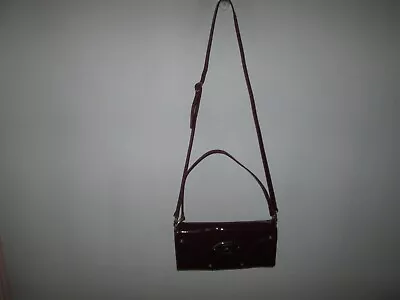 MULBERRY Burgundy Patent Leather Crossbody Clutch Purse • $140.29