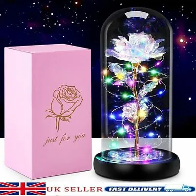 $14.74 • Buy Led Light Galaxy Eternal Flower Rose In Glass Dome Valentine'S Day Gift For Her