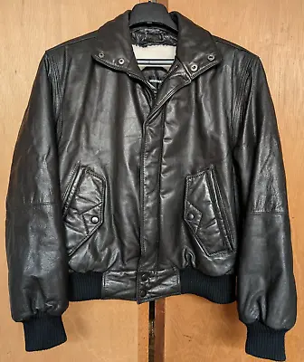 Vintage Members Only Black Leather Jacket Bomber Sherpa Zip Out Size 38 • $44.99