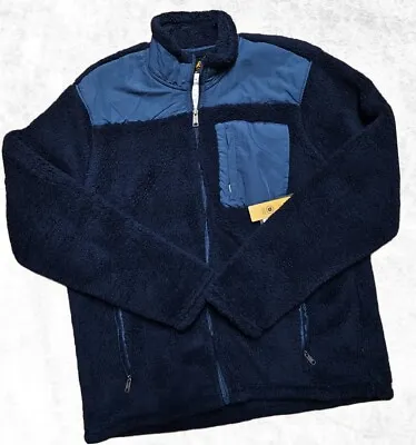 LEE Sherpa Fleece Jacket Mens Large Full-Zip Relaxed Fit In Blue Indigo Sweater • $40