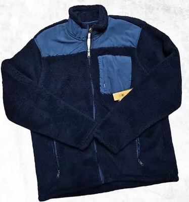 NWT LEE Sherpa Fleece Jacket Mens Large Stretchable & Soft Full Zip Blue Sweater • $35