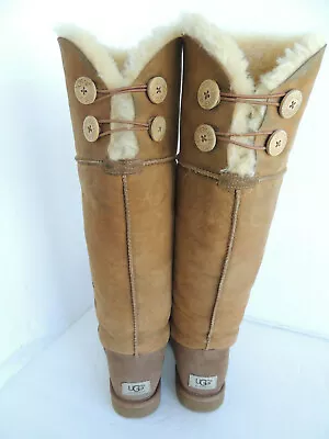   Ugg Over The Knee Bailey Button Bomber Jacket Chestnut Boots Sz 6 • $364