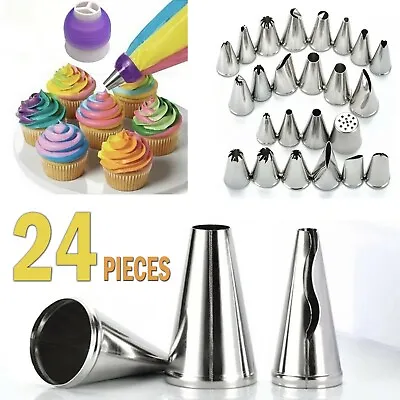 24Pcs Large Cake Pastry Baking Decor Russian Icing Pipping Nozzles Tip Tool Set • £3.20