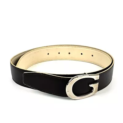 GUCCI Belt G Logo Silver Buckle Size 80.34 Dark Brown Leather Authentic V80 • $99.99