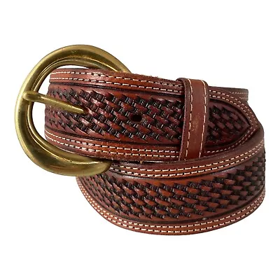 VOGT Basket Weave Ranger Belt 34 Brown Leather Western Handmade Mexico • $29.05