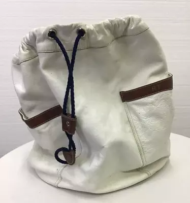 Gucci Duffle Bag Genuine Vintage White Leather Drawstring Duffle Bag W Pockets • $199.99