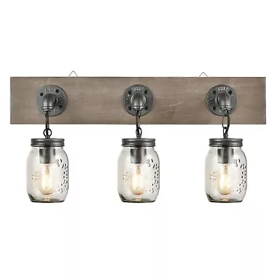 Farmhouse 3 Light Mason Jar Bathroom Vanity Lighting Wood & Glass Wall Lights • $109.99