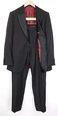 SUITSUPPLY Lazio Tuxedo Men Suit UK42R Slim Single-Breasted Black Wool 2Piece • $358.55