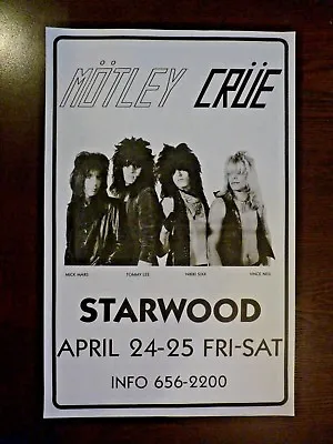 Vintage Motley Crue Starwood Paper COPY Poster Show Tour April 24-25 1981 11x17 • $9.99