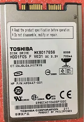 1.8  Toshiba 80GB Internal 5400RPM MK8017GSG HDD1F15 Micro SATA Hard Drive Disk • $21.85