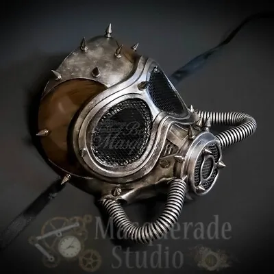 Men's Spiked Steampunk Gas Mask Halloween Costume Masquerade Ball Mask [Silver] • $29.95
