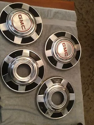 VINTAGE 1973-77 GMC TRUCK 4X4 12  DOG DISH POVERTY HUBCAPS WHEEL COVERS Set Of 4 • $90