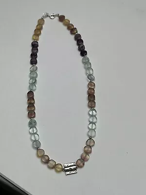 Rainbow Fluorite Necklace Beaded Dainty 925 Silver Layering Summer Boho Unusual  • £25