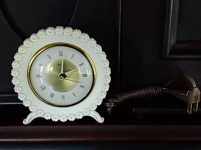 VTG 70s MCM Syroco Floral Brass Plug In Alarm Table Clock USA • $29.99