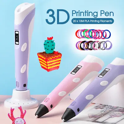 LCD Screen 3 Free Filaments Doodle Drawing Kid Gift 3D Printing Pen Set Printer • $12.79