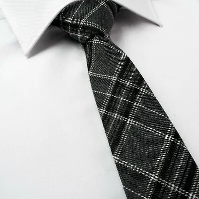 £9.99 • Buy Men's Scottish Tartan Tie Tartan Woven Wool Tartan Grey Black 6.5cm Skinny