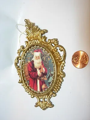 CHRISTMAS TREE Ornament HOLIDAY DECOR GOLD ROCOCO FRAME SANTA CLAUS 4.5  • $3.99