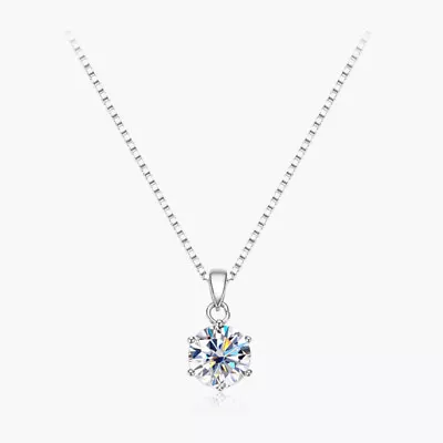 1CT D Color Moissanite Solitaire Pendant Necklace 925 Sterling Silver Women Gift • $21.99