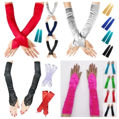 £3.53 • Buy Fingerless Gloves Satin Long Opera Evening Party Prom Wedding Gloves Sleek Decor