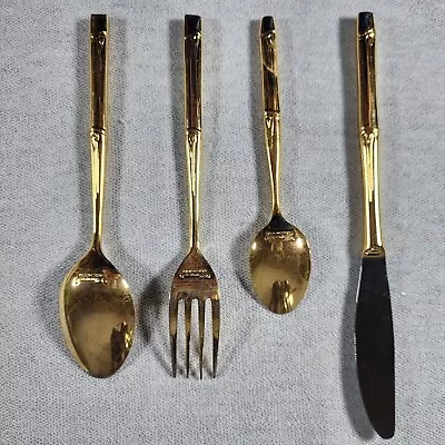 Oh Oxford Hall Gold Tone Bamboo Flatware Japan Stainless Kitsch • $42.78