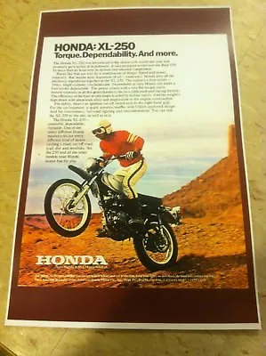 Vintage Honda Xl250 Dirtbike  Motorcycle Poster Advertisement Man Cave Gift • $15