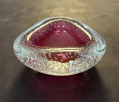 Murano Pink Controlled Bubble Art Glass Bowl Ashtray Trinket Dish 4” • $27