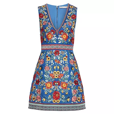 NWT Alice + Olivia Patty Embellished Mini Dress Floral Embroidered Riviera 4 • $199