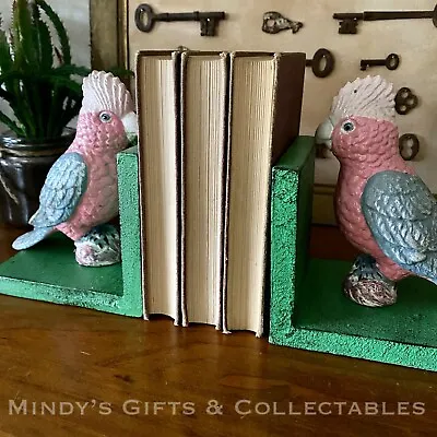 Set Of 2 Heavy Antique Style Cast Iron Galah Bird Book Ends Bookends Door Stop • $68.95