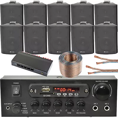 5 Zone Bluetooth Speaker Kit 10x 70W Black Wall Mount Home Bar Stereo Amplifier • £324.99