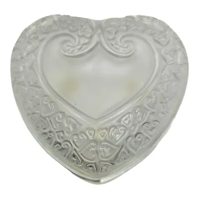 Vintage Lalique Crystal Heart Shaped Dresser Or Trinket Box Clear 4 1/4  • $179.99