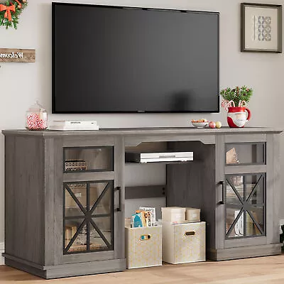 TV Stand With Glass Doors For TVs Up To 65  Media Entertainment Center Console • $185.99