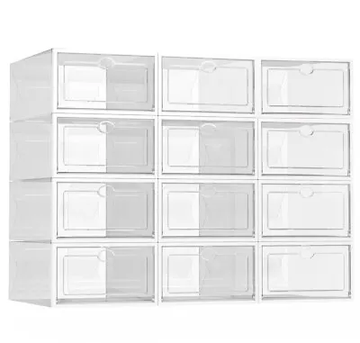 $40.41 • Buy 12-24x Stackable Clear Shoe Box Foldable Plastic Storage Case Organizer Rack