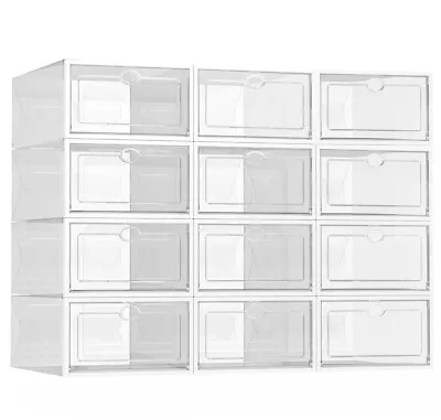 $66.99 • Buy 12-24x Stackable Clear Shoe Box Foldable Plastic Storage Case Organizer Rack