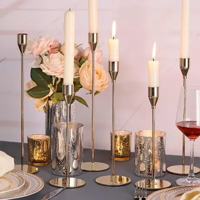 3x Candlestick Holders Tall Candle Holder Metal Candelabra Wedding Table Manners • £11.91