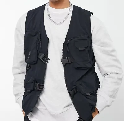 Topman Utility Vest Xs Black Men’s Techwear Nwt Msrp $84 • $34.99