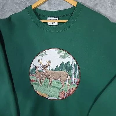 Vintage Lee Heavyweight Whitetail Deer Crewneck Sweatshirt Sz 2XL USA Buck • $21.99