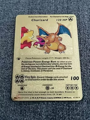 Pokemon Charizard Solid Metal Trading Card - Gold - 1st Edition • £4.99
