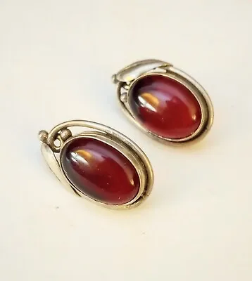 Vtg Signed MMA SGA 925 Sterling Silver & Red Glass Cabochon - Scandinavian Style • $29.99