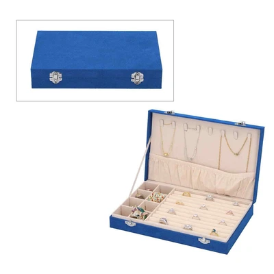£33.61 • Buy Jewelry Box Blue Velvet With Anti Tarnish Lining Lock Ring Rows Necklace Hooks