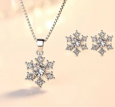 £5.99 • Buy 925 Sterling Silver Crystal Snowflake Stud Earrings Womens Girls Jewellery Gift