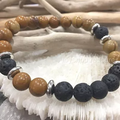 Aromatherapy Diffuser Essential Oil Lava Bracelet Wood Jasper Gemstone Beads Men • $11.95