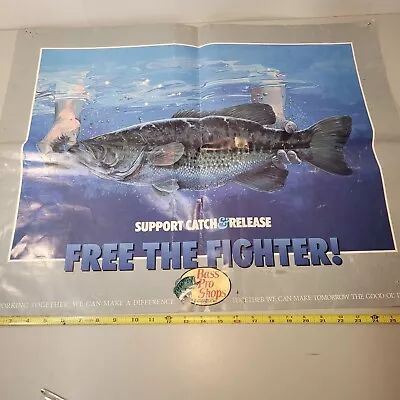 VTG 1980/90s BASS PRO SHOP Missouri Catch & Release FREE THE FIGHTER! Poster • $18