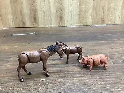 Vintage Lot Plastic Farm Animal Made Hong Kong Jointed Pig And Two Horses Toys • $5