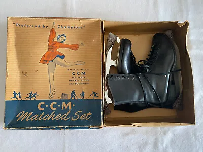 Vintage CCM Ice Skates W/ Orig. Box Men Size 7.5 Riedell Sterling Blades • $350