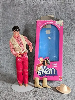 Vintage HORSE LOVIN' Ken 80s W BOX 1982 Barbie WESTERN Comp MATTEL 3600 Doll Org • $15