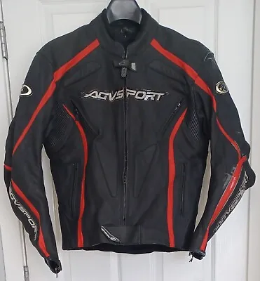 AGV Sport Leather Motorcycle Jacket With CE Armor Liner Vents Men's 44/EU 54 • $100