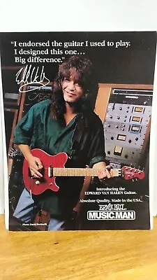EDDIE VAN HALEN MUSICMAN ERNIE BALL GUITAR - 1991 PRINT AD 11 X 8.5      X2 • $5.95