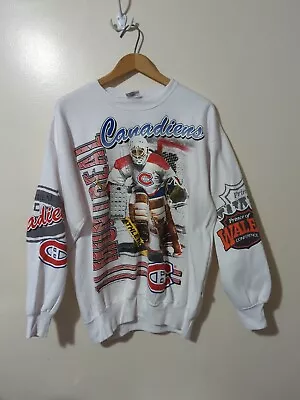VTG 1991 Bulletin Montreal Canadiens All Over Sweatshirt White Sz Men L S7 • $99.99